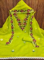 Chanderi Neon Green Casual Wear Thread Work Dress Material